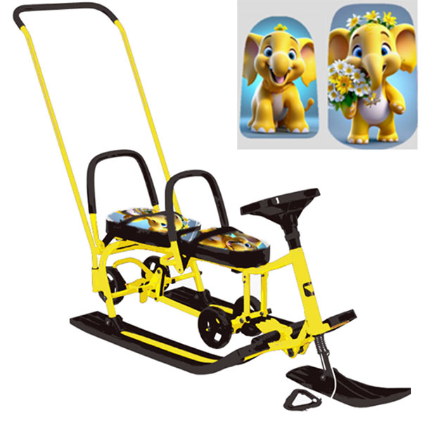 Снегокат 507 высокий SNOWKAT TWINS BABY Wheel для двоих, с 2 склад спинк.П-обр толкат. колёса Слоненок