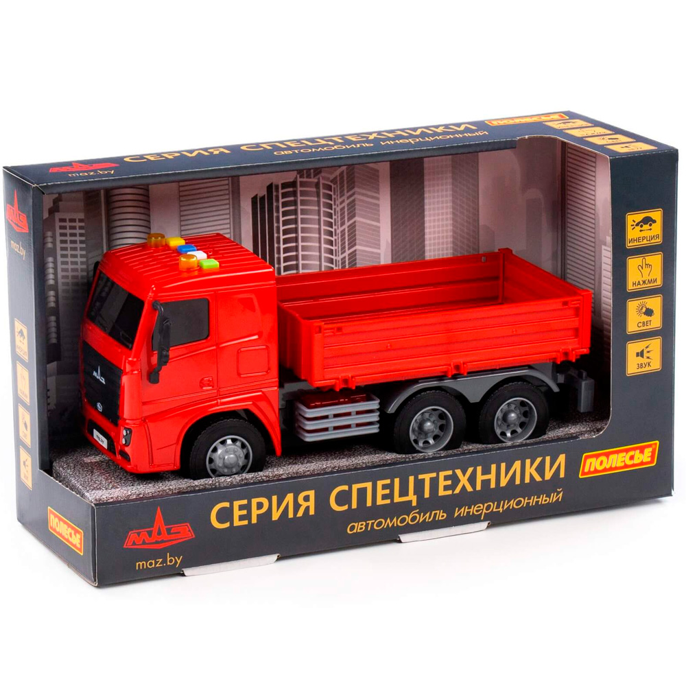 Автомобиль МАЗ-бортовой инерц. со светом и звуком в кор. 94148 П-Е /8/