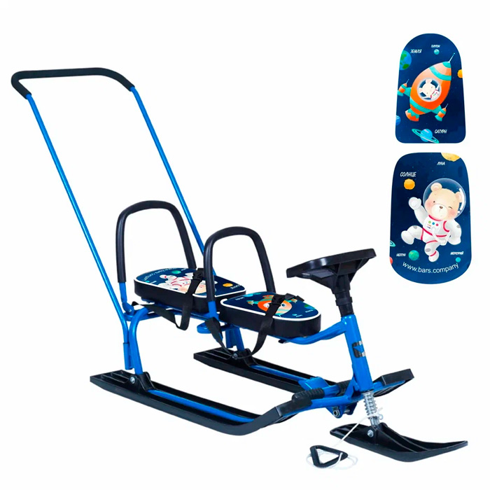 Снегокат 505 высокий SNOWKAT TWINS BABY PUSH для двоих, с 2 склад спинками П-обр толкатель Галактика