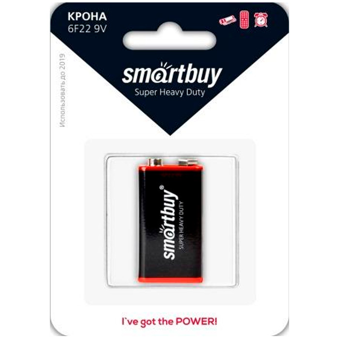 Элемент питания 6F22 SmartBuy (1 шт) 1xBL  /цена за упак/ 