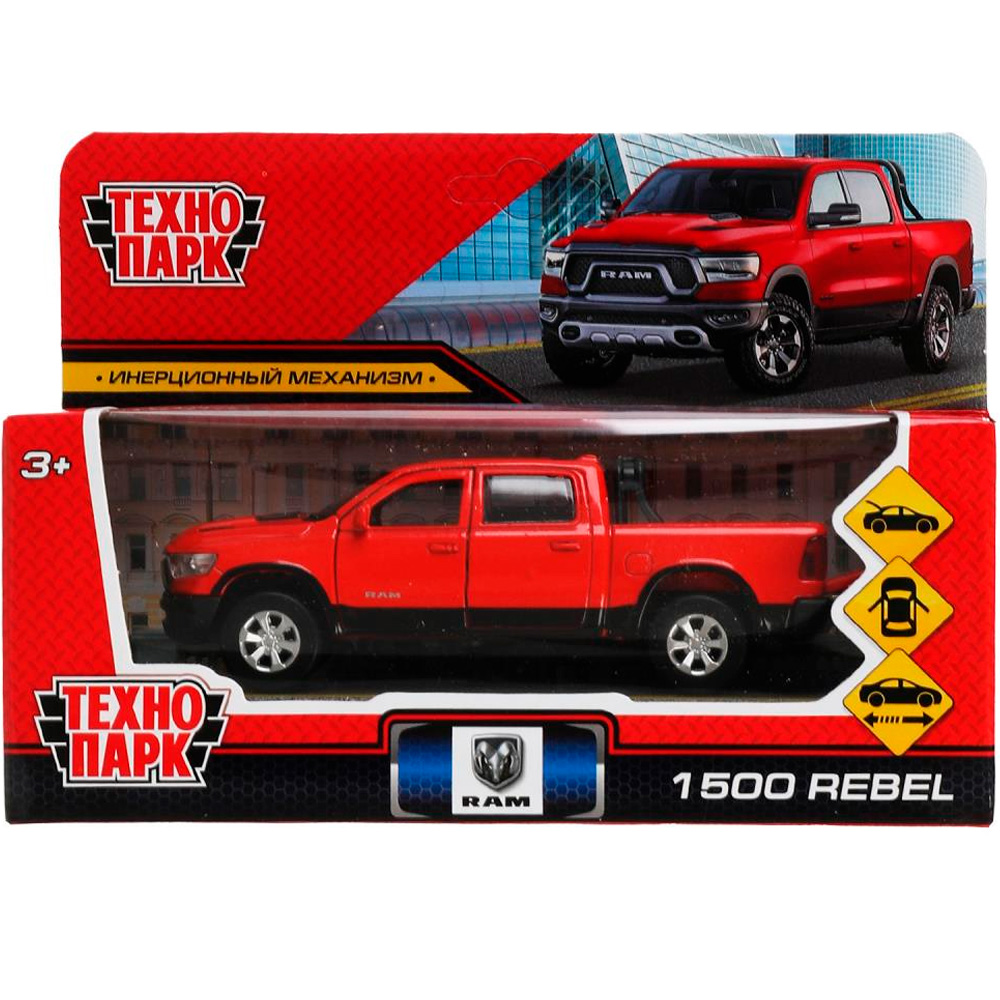 Модель RAM1500-13-RD DODGE RAM 1500 REBEL 13 см, двери, багаж, инер, красный Технопарк в коробке