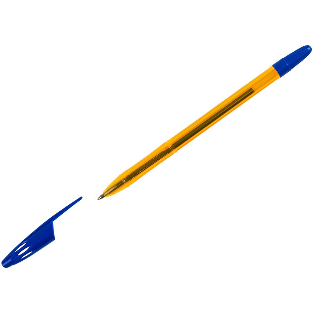 Ручка шариковая СТАММ "555" синяя, 0,7мм, тонированный оранжевый корпус 346483